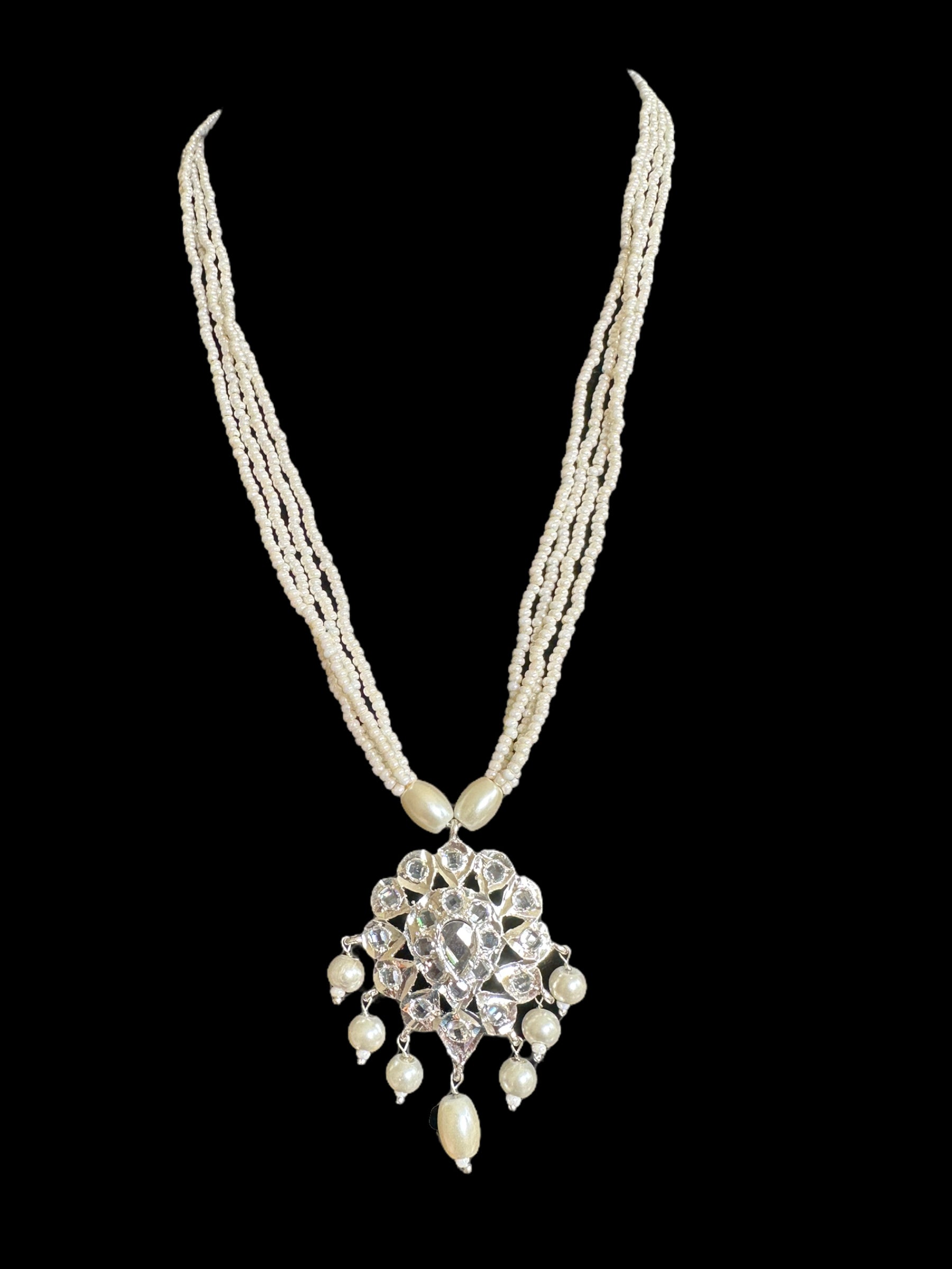 PS492  silver plated pendant set in pearls ( SHIPS IN 4 WEEKS )