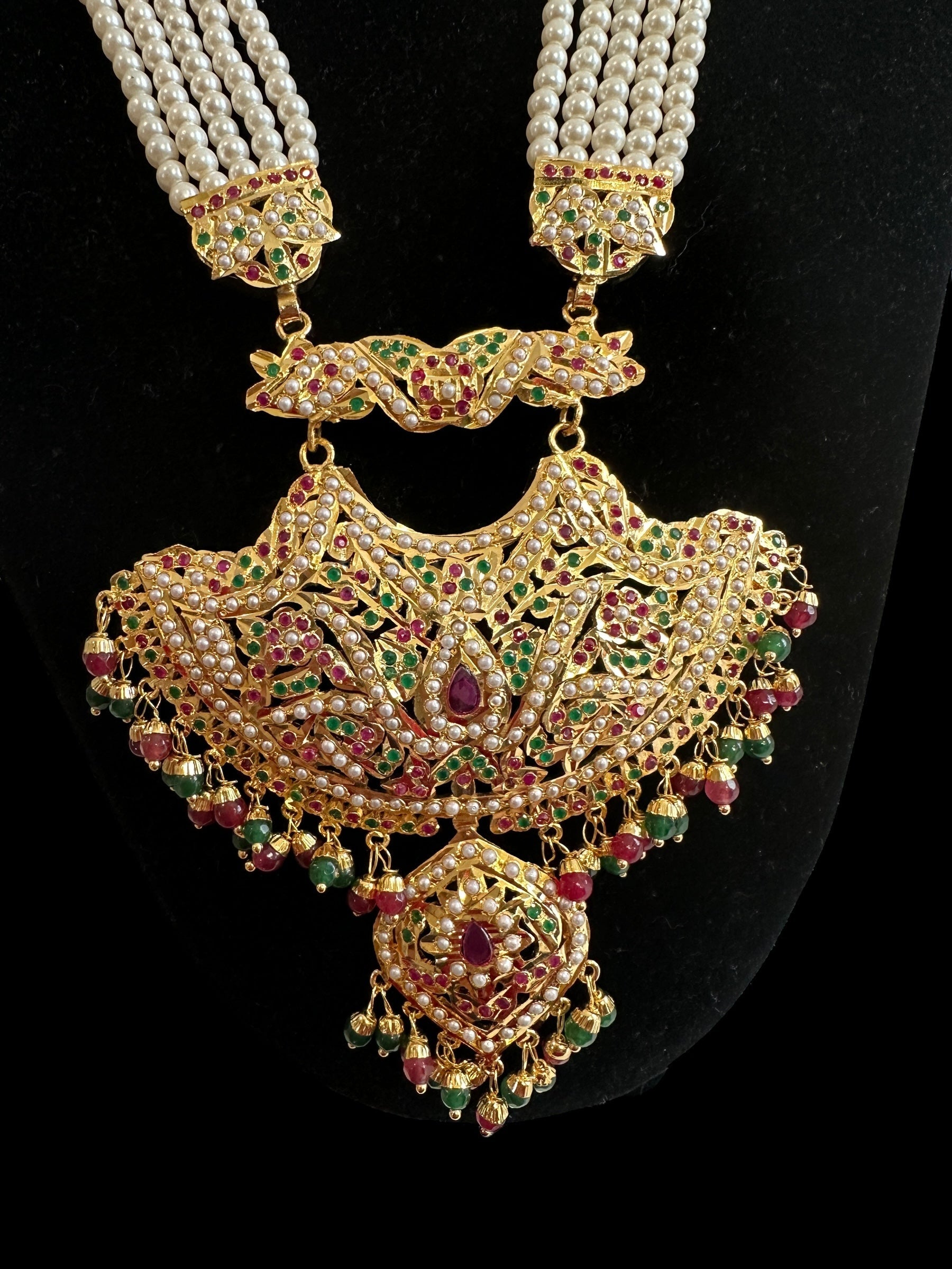 DLN87 Yashvi jadau rani haar in ruby emerald ( READY TO SHIP )