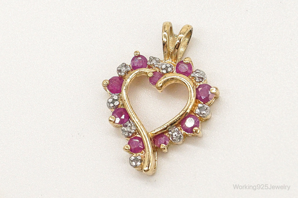 Designer Ross Simons Ruby Diamond Heart Gold Vermeil Sterling Silver Pendant