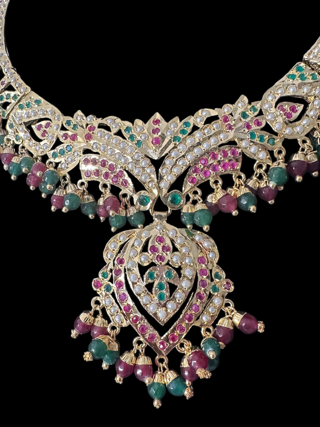 NS329 Taseen necklace set in ruby emerald ( READY TO SHIP )