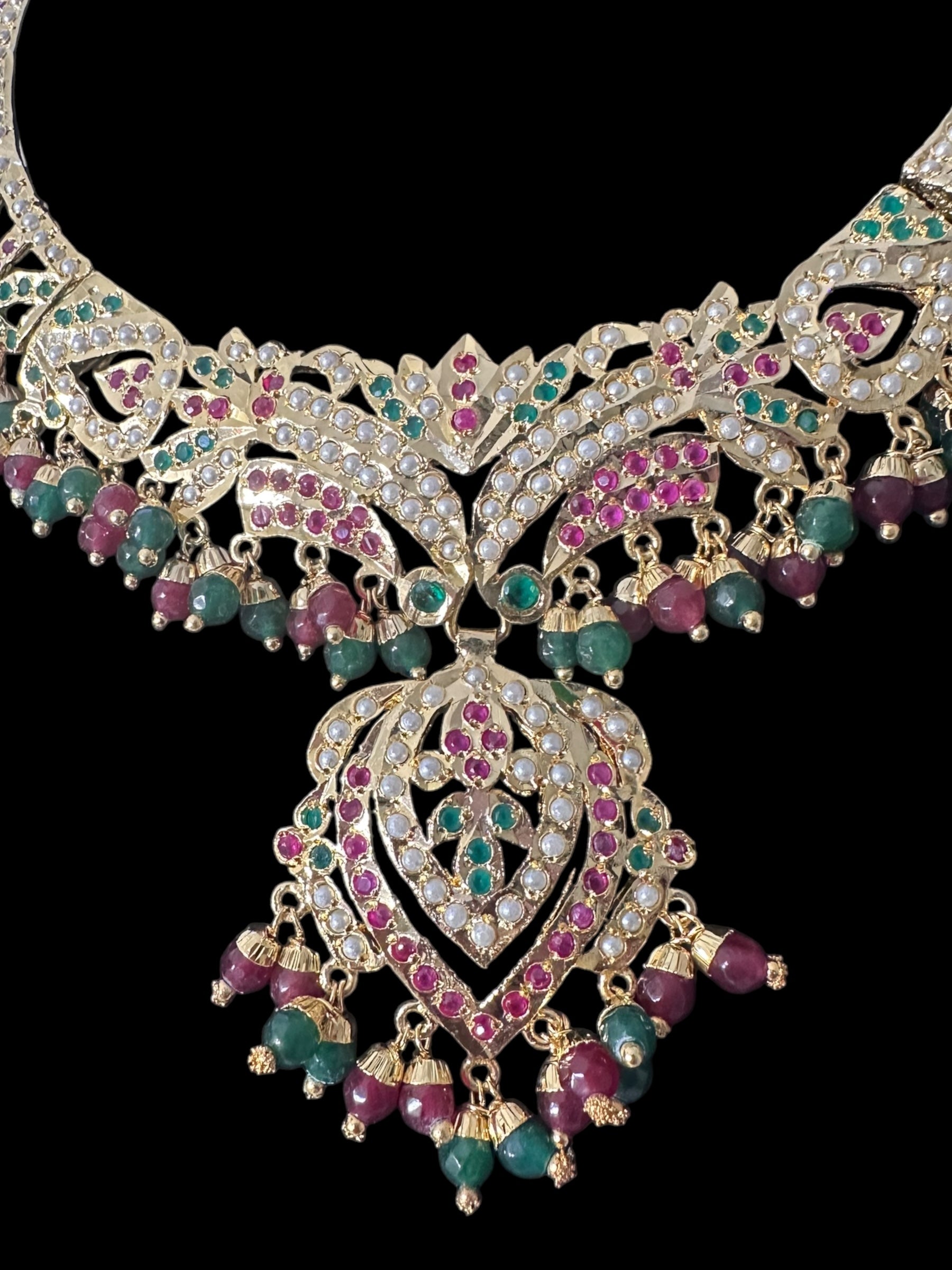 NS329 Taseen necklace set in ruby emerald ( READY TO SHIP )