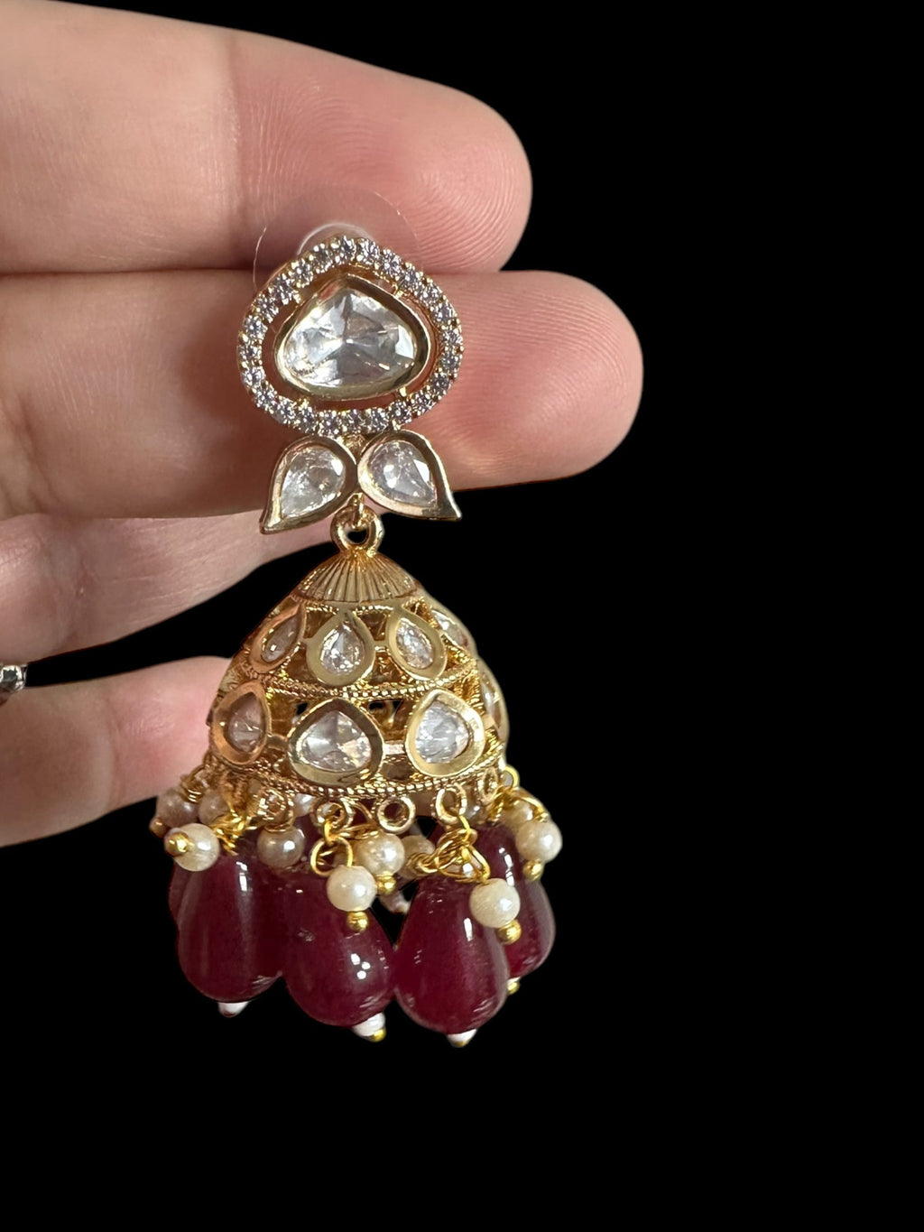 DER711  high quality polki earrings   - Ruby ( READY TO SHIP)