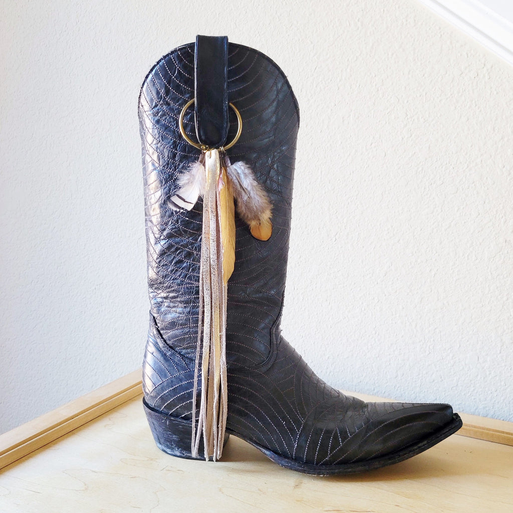 Boho Western Boot Bling Charm with Leather Fringe 500b