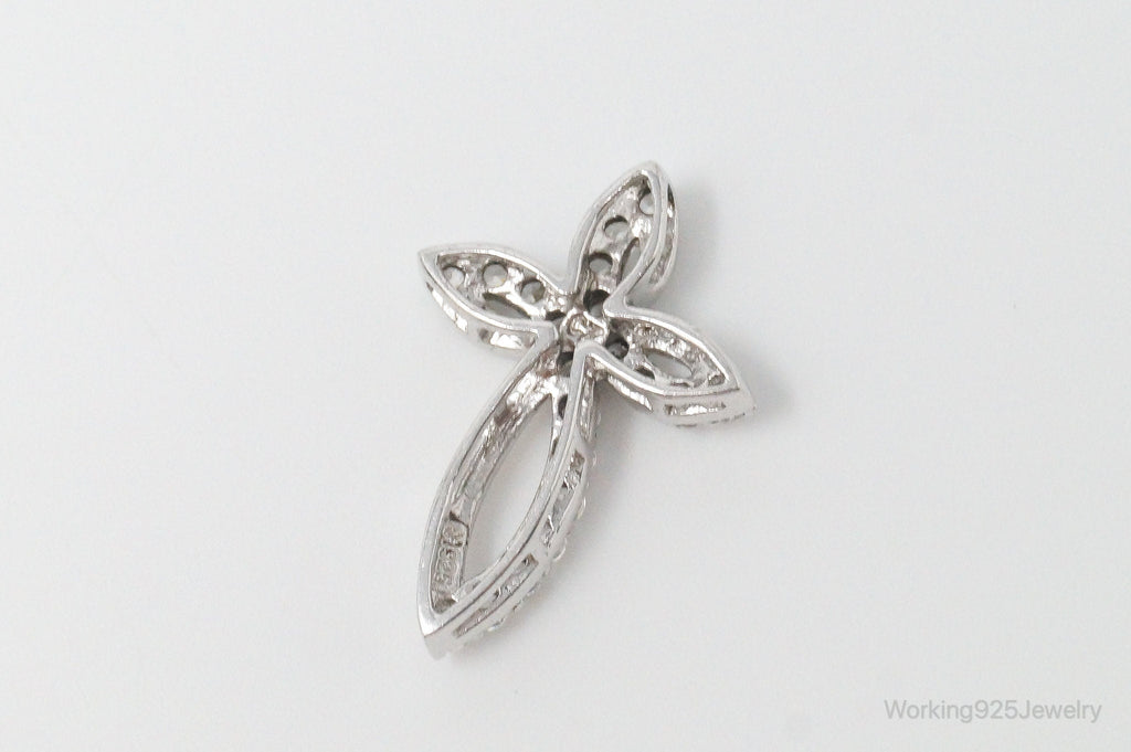 Vintage Cubic Zirconia Cross Sterling Silver Necklace Pendant
