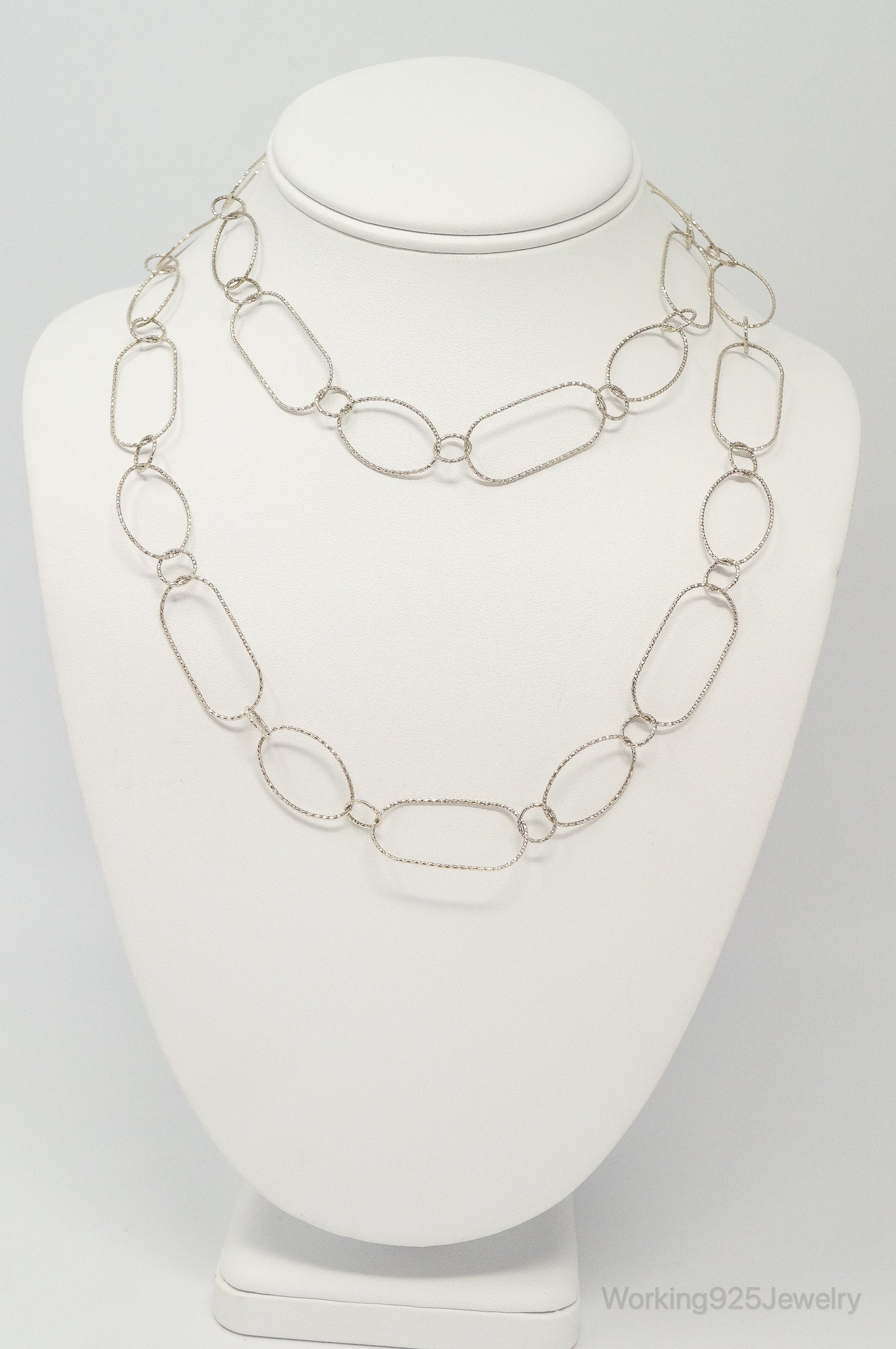 Long Designer Silpada Oval Link Textured Sterling Silver Necklace
