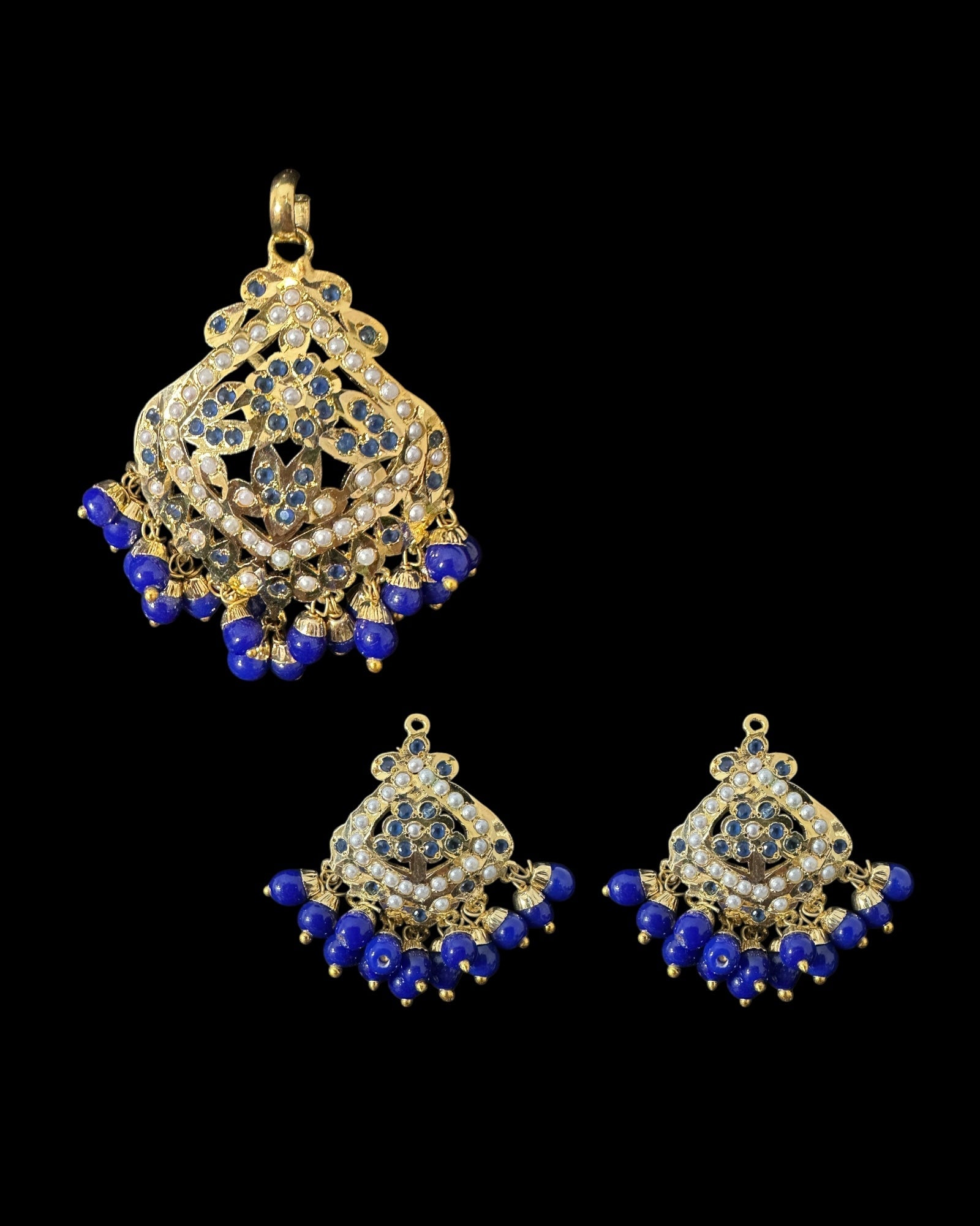 PS549 Ayeza jadau royal blue pearl pendant set ( READY TO SHIP )