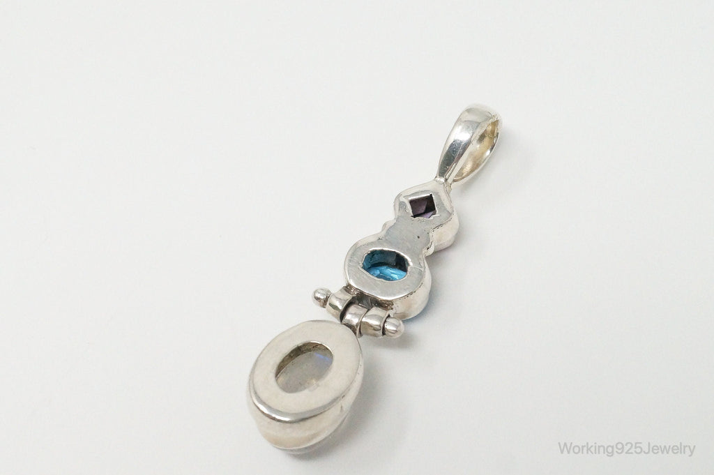 Large Vintage Blue Topaz Amethyst Moonstone Sterling Silver Pendant