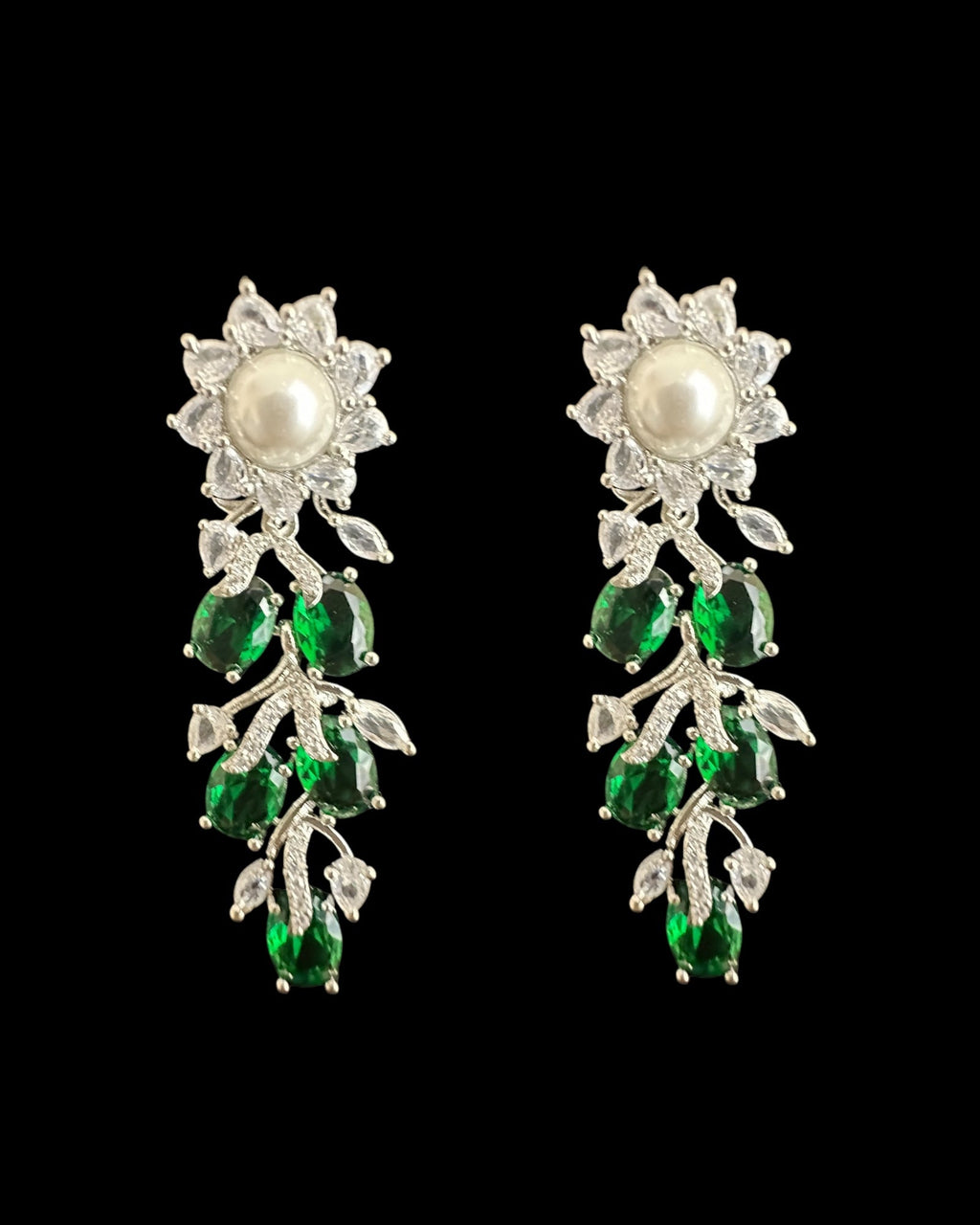 DNS137G silver plated necklace set - Green / Emerald  ( READY TO SHIP )