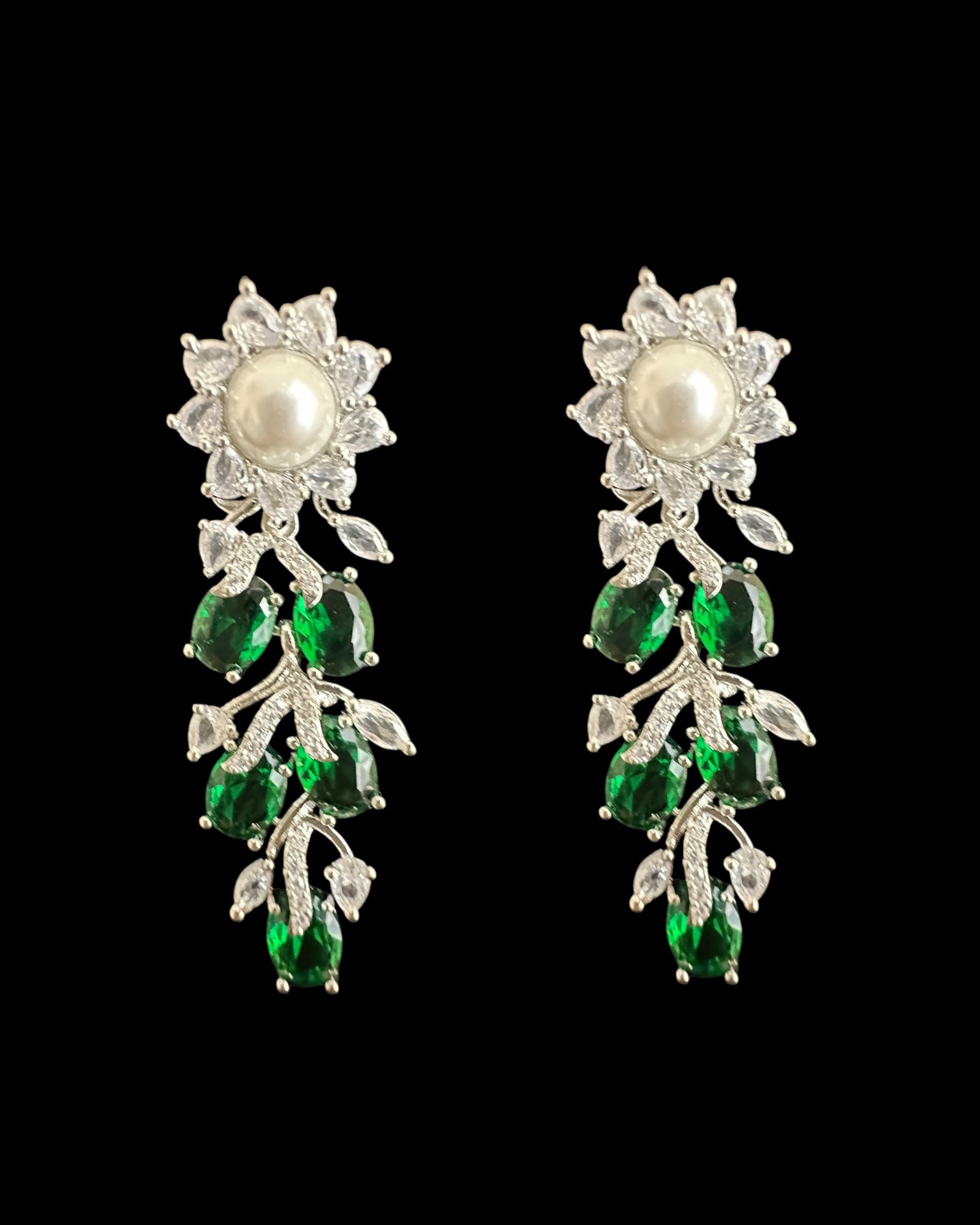 DNS137G silver plated necklace set - Green / Emerald  ( READY TO SHIP )