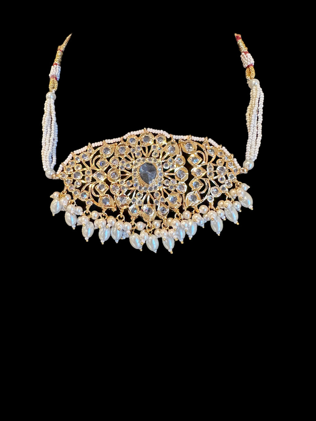 C332 Hyderabadi  choker set in pearls  with jhumka ( READY TO SHIP )