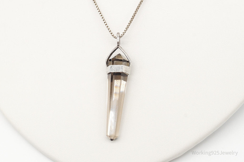 Vintage Large Smoky Topaz Sterling Silver Necklace