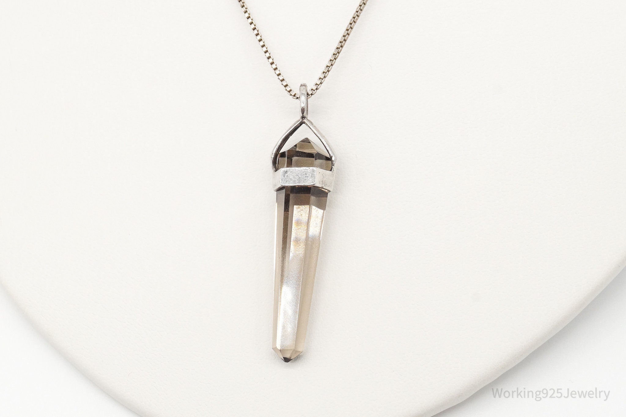 Vintage Large Smoky Topaz Sterling Silver Necklace