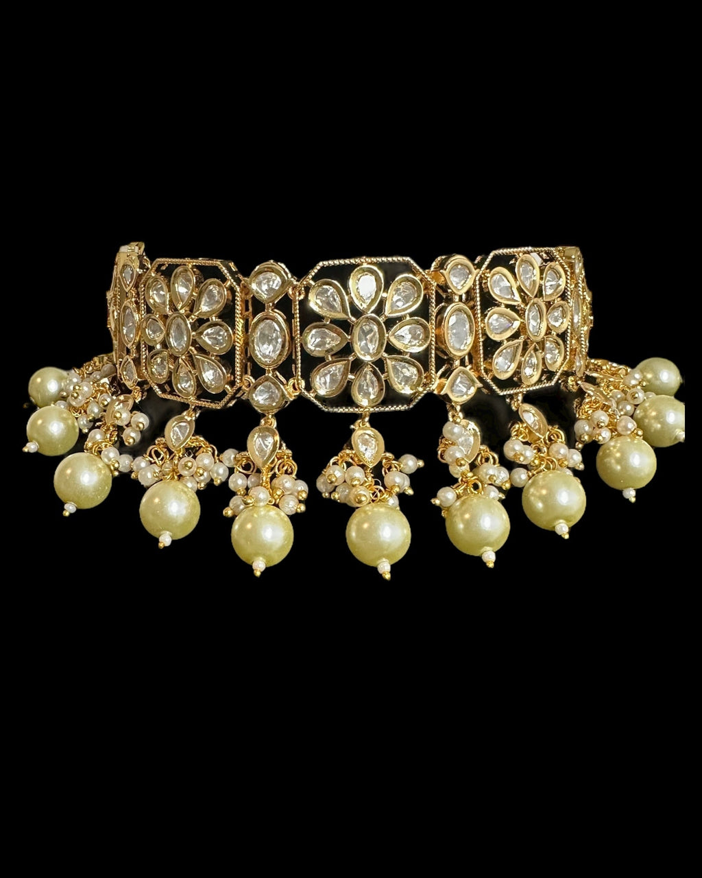 C549 vanya polki choker with earrings in golden pearls ( READY TO SHIP )