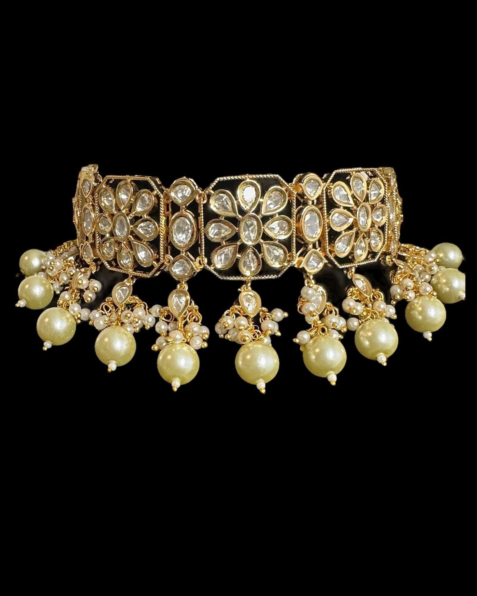 C549 vanya polki choker with earrings in golden pearls ( READY TO SHIP )
