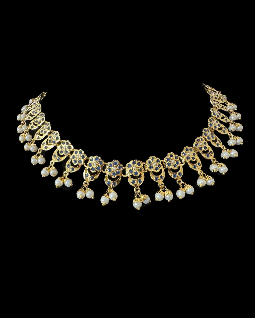 DNS202 sapphire pearl jadau necklace set with tika ( READY TO SHIP )