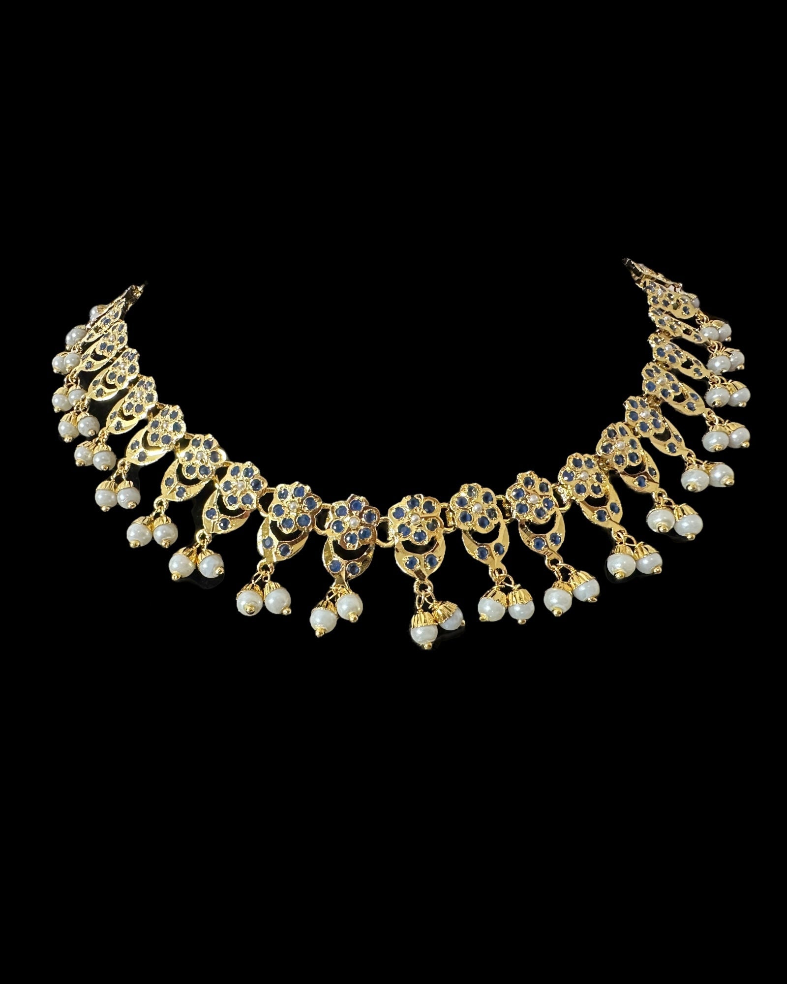 DNS202 sapphire pearl jadau necklace set with tika ( READY TO SHIP )