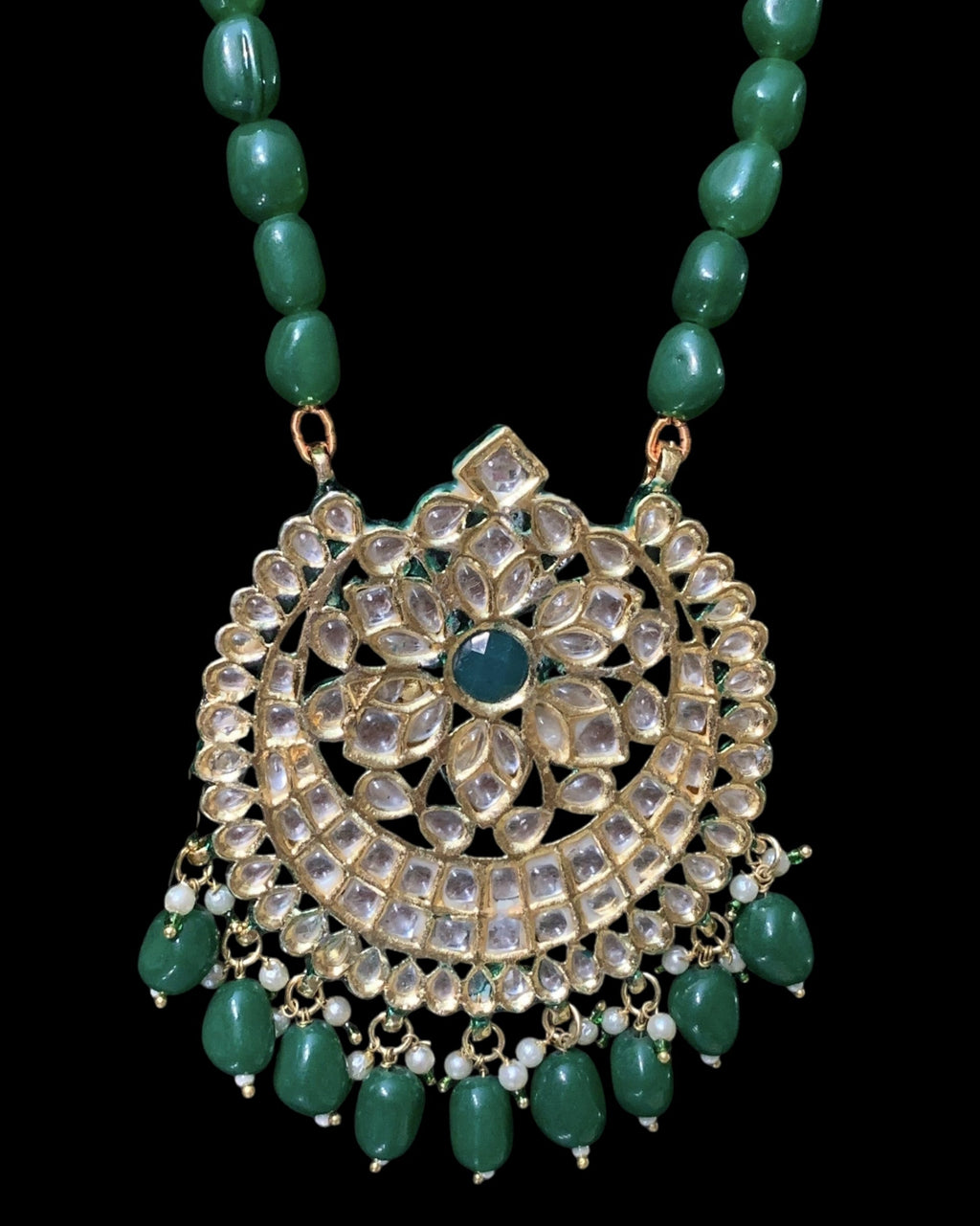 PS449 Barira kundan and meenakari pendant set - green ( READY TO SHIP )