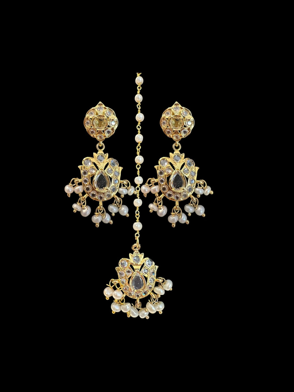 SAT105 Mallika hyderabadi three layer necklace set in fresh water pearls ( READY TO SHIP )