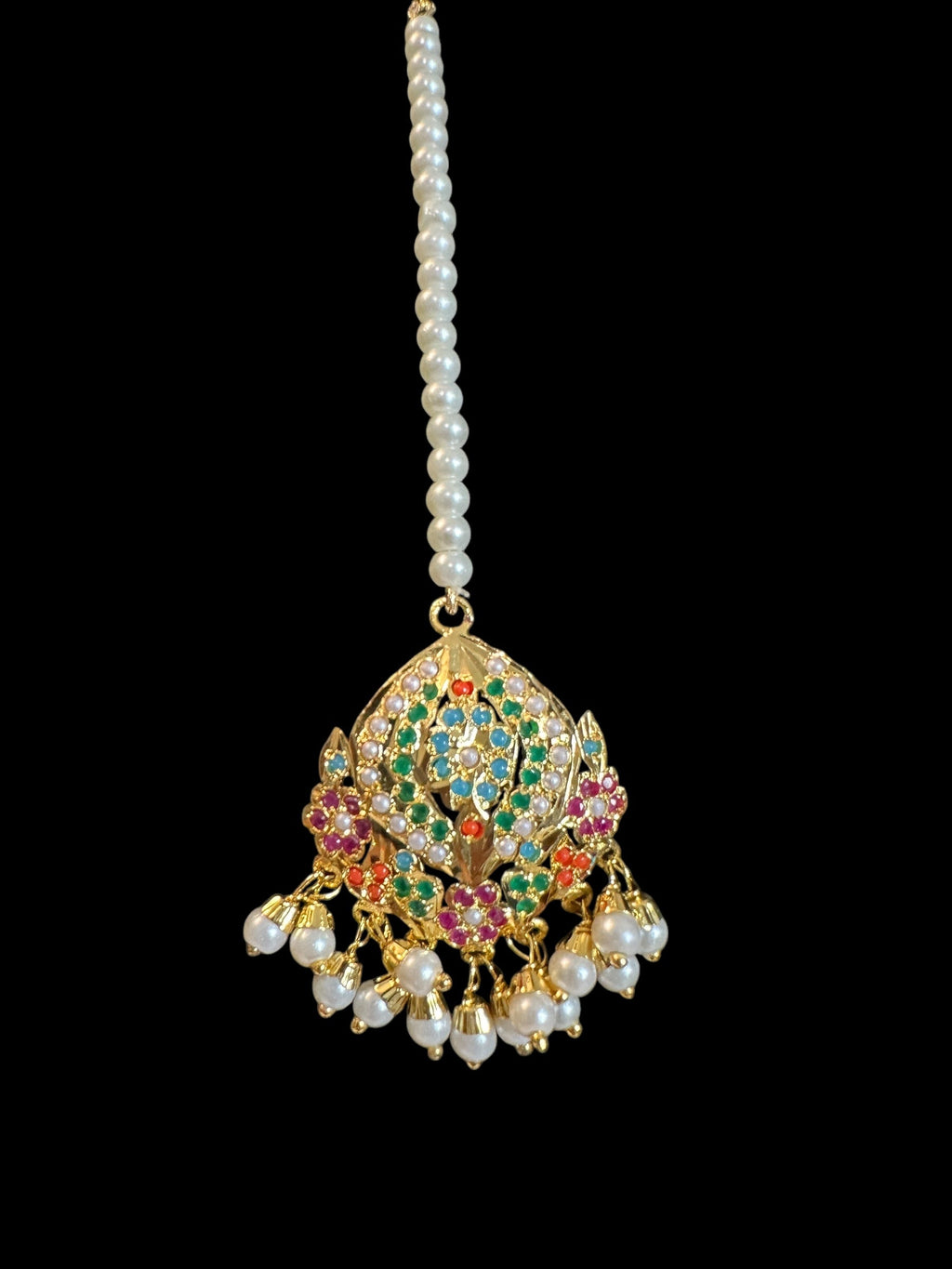 SAT112 Anya jadau 3 layered necklace / satlada in Navratan ( READY TO SHIP )