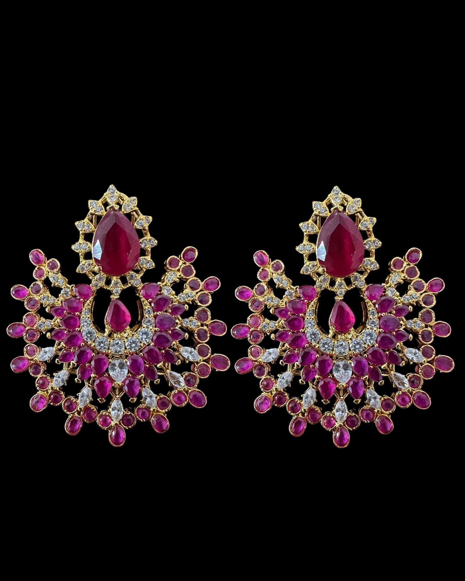 Subhana gold plated chandbali earrings tika set  -Ruby ( READY TO SHIP )