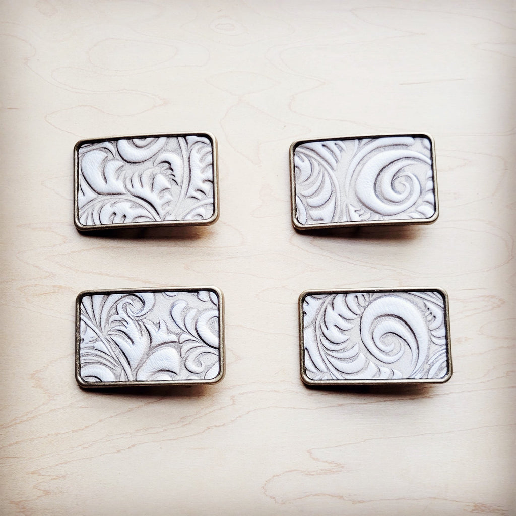 **Rectangle Sandy White Floral Leather Belt Buckle 906ff