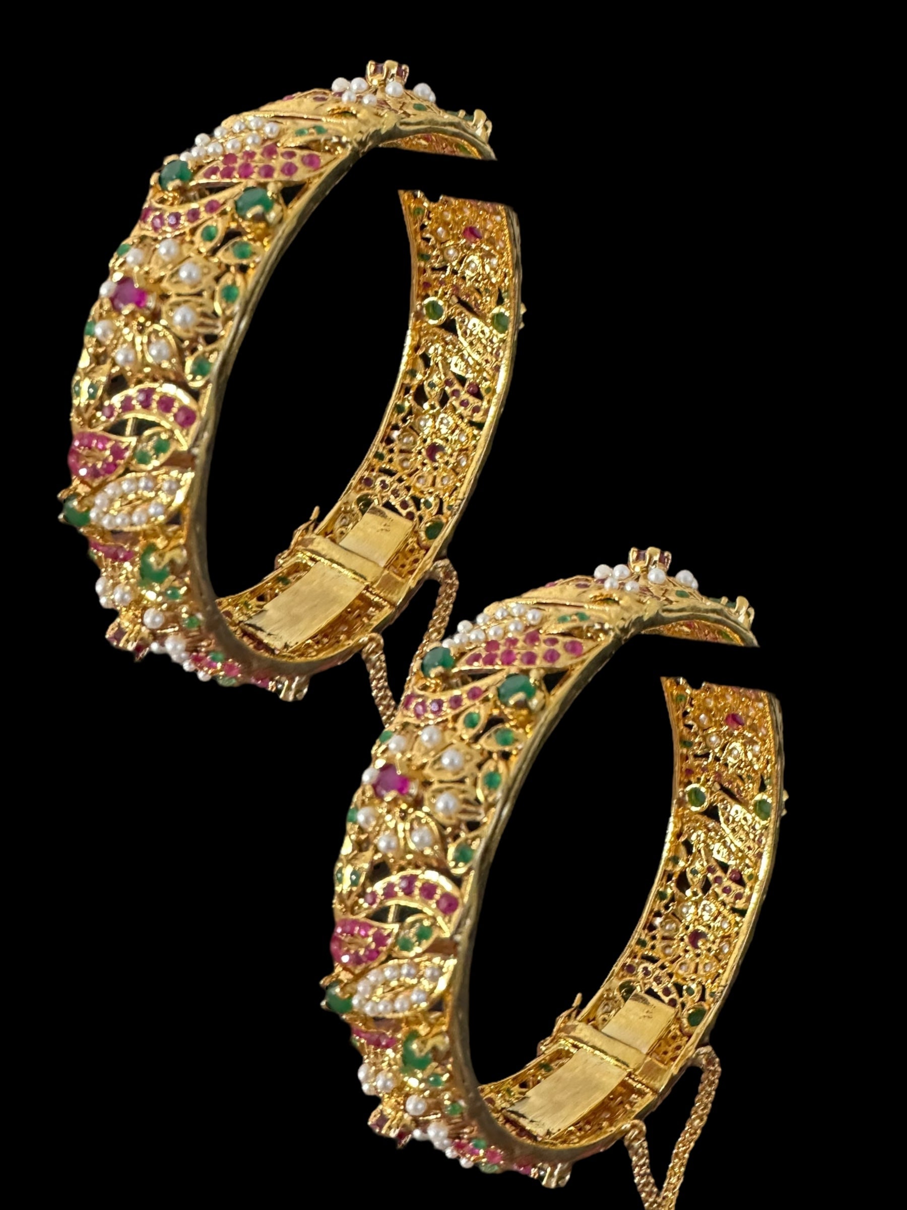 B810 Jadau bangles in ruby emerald pearl ( READY TO SHIP )