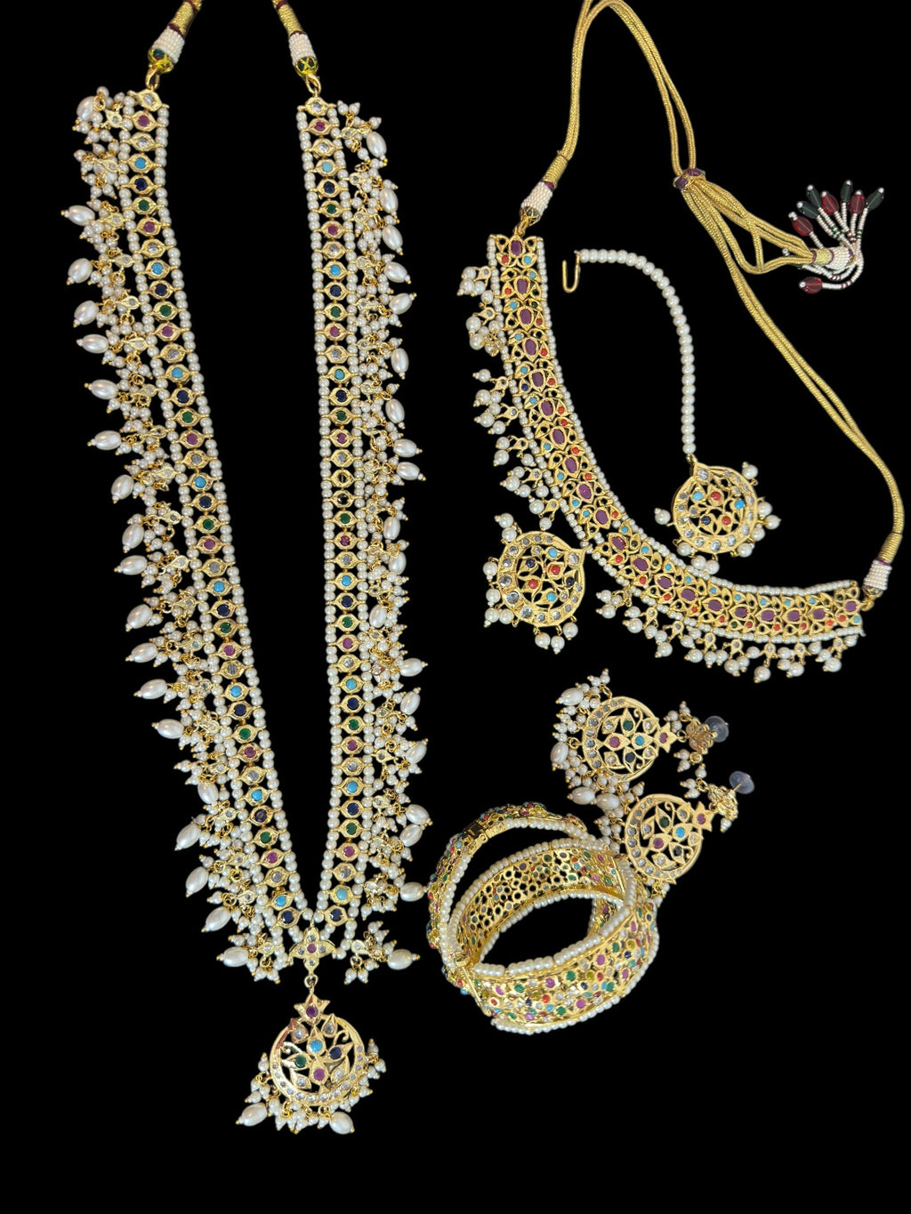 BR488 Meena hyderabadi bridal set in Navratan with pearls ( READY TO SHIP )
