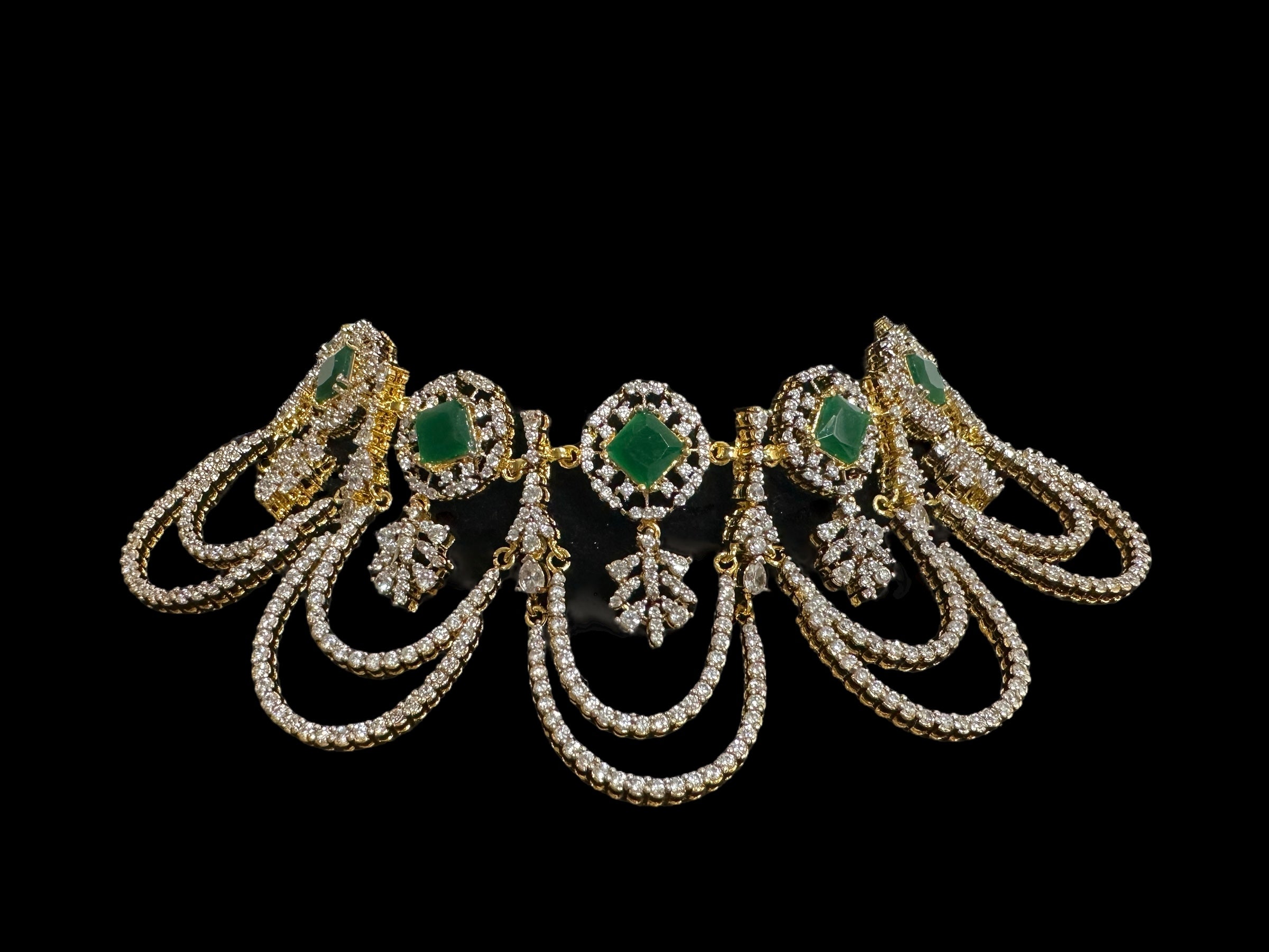 DNS184 high quality necklace set with zircon and emerlad cz stone ( READY TO SHIP )