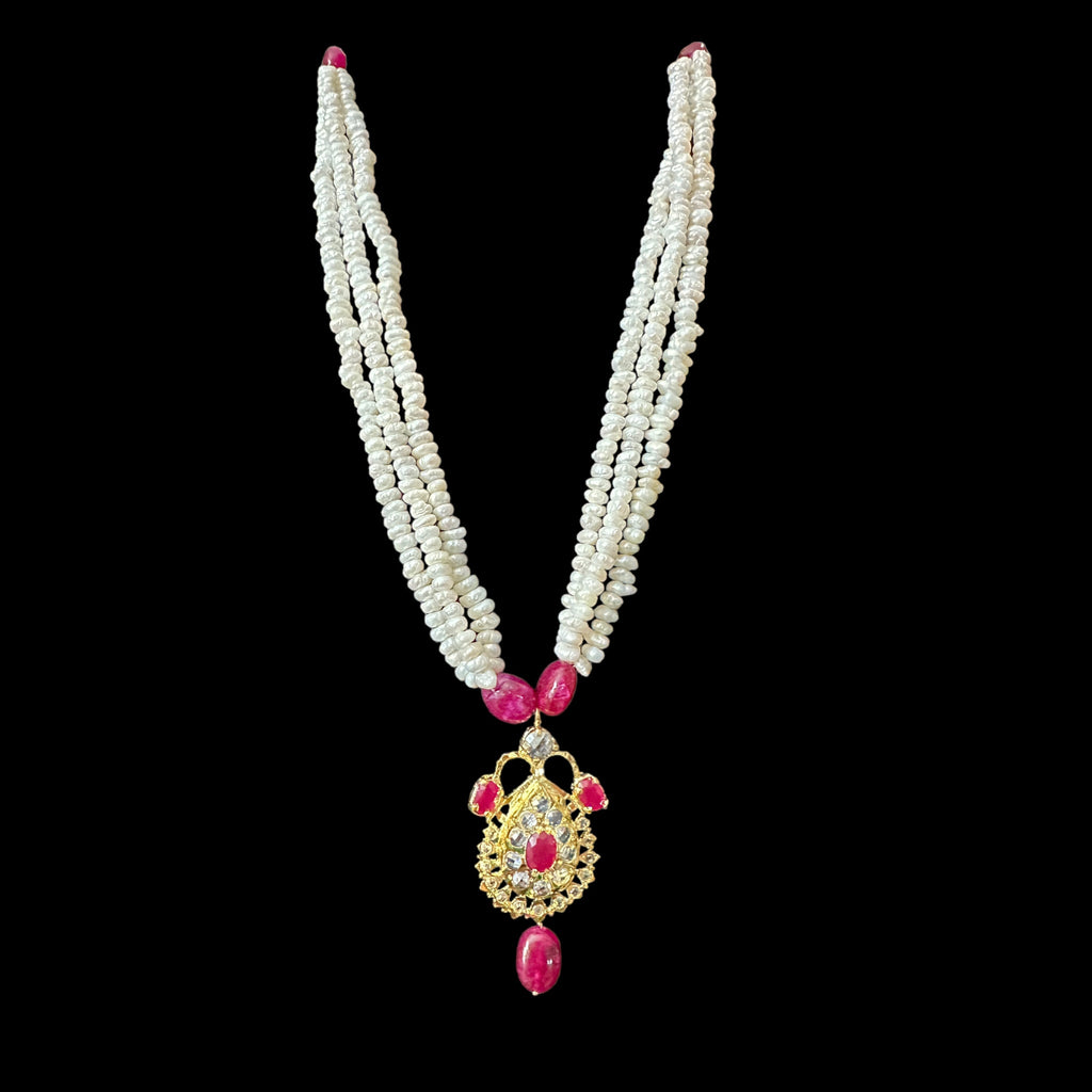 PS303 Jugni in fresh water  pearls and rubies  ( SHIPS IN 4 WEEKS )