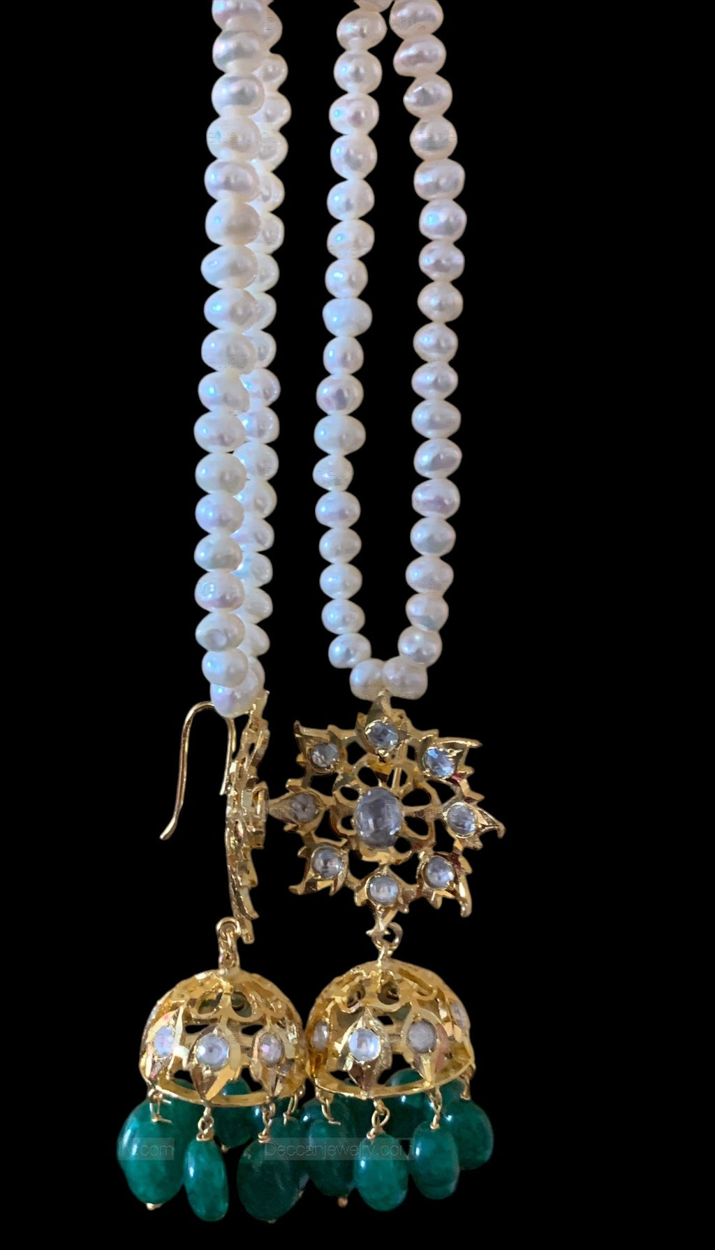 Jadavi lacha in fresh water  pearls emeralds beads ( SHIPS IN 2 WEEKS )