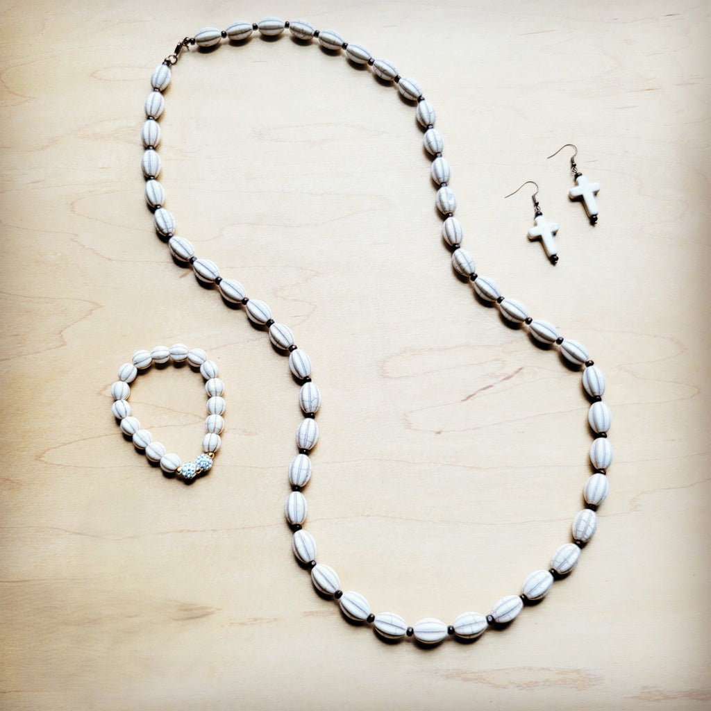 **White Turquoise & Wood Melon Beaded Necklace 258p