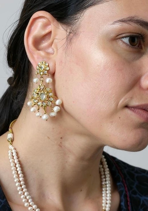 PS564 Aurora gold plated pendant set in moissanite and fresh water pearls ( READY TO SHIP )