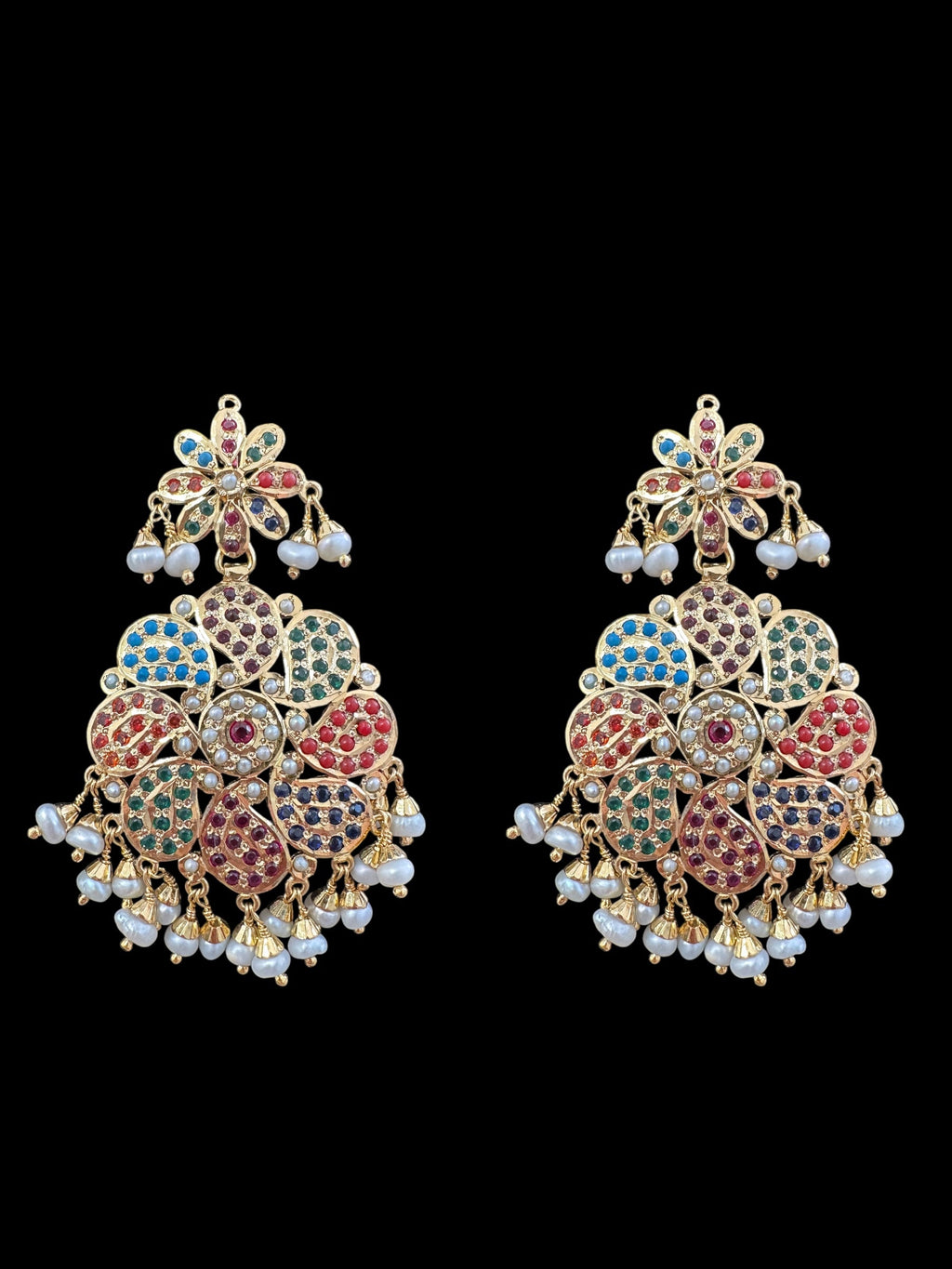 Navratan / Multicolored Jadau Necklace Set in Gold Plated Silver ( READY TO SHIP )