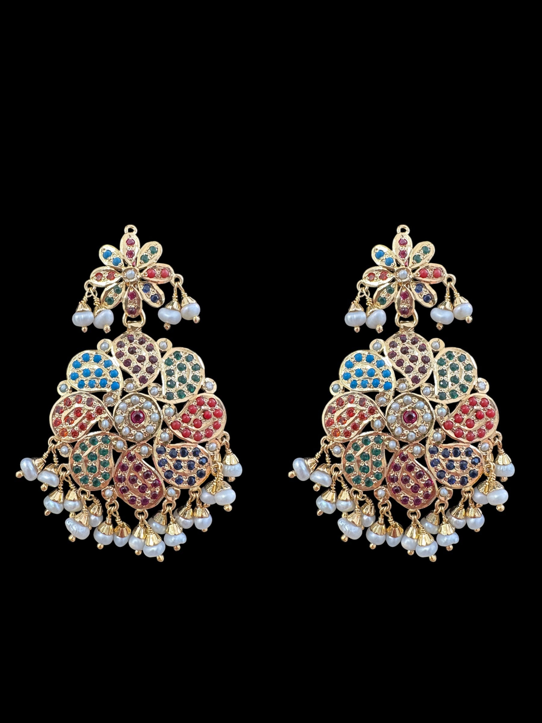 Navratan / Multicolored Jadau Necklace Set in Gold Plated Silver ( READY TO SHIP )