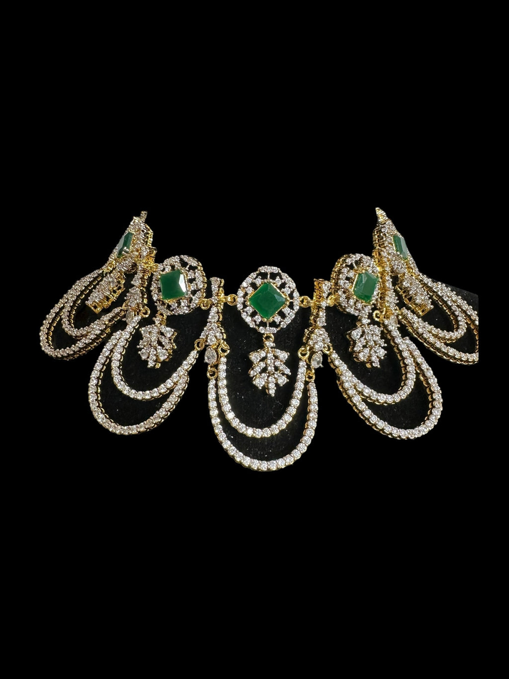 DNS184 high quality necklace set with zircon and emerlad cz stone ( READY TO SHIP )