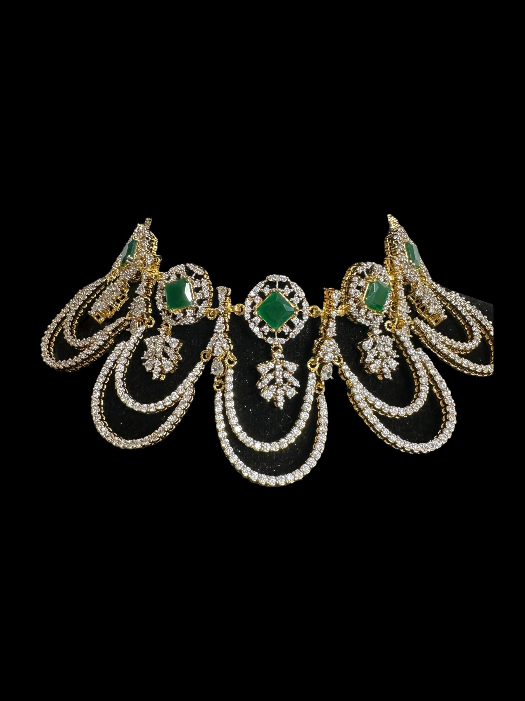 DNS184 high quality necklace set with zircon and emerlad cz stone ( READY TO SHIP )