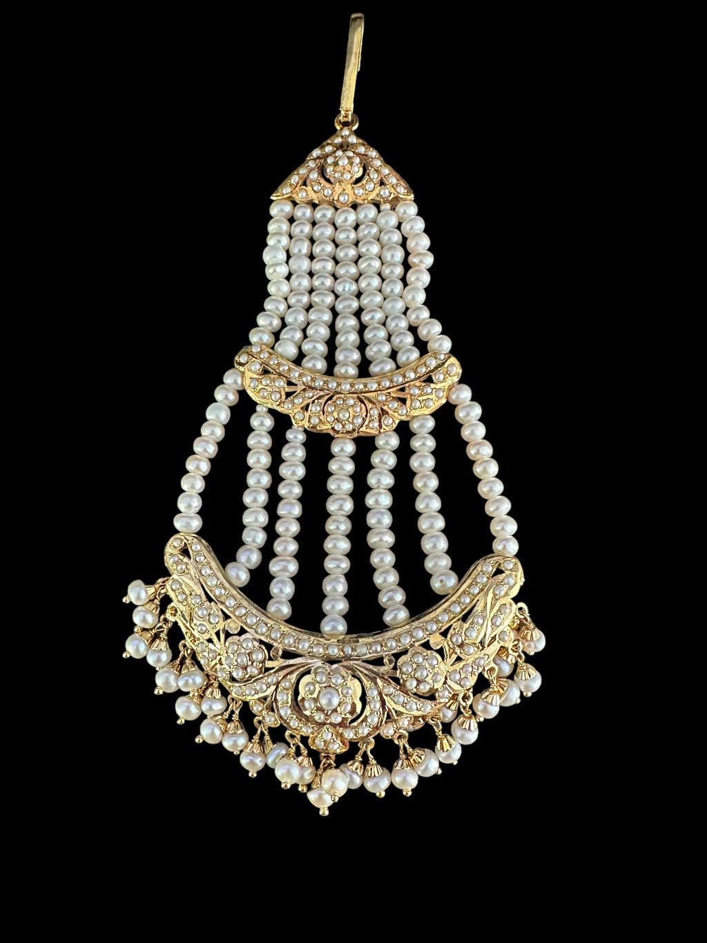 Fresh water pearl Bridal Jadau jhoomar in Gold Plated Silver ( SHIPS IN 5 WEEKS )