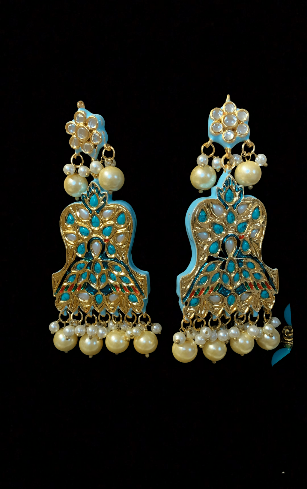 PS333Turquoise kundan meenakari pendant set