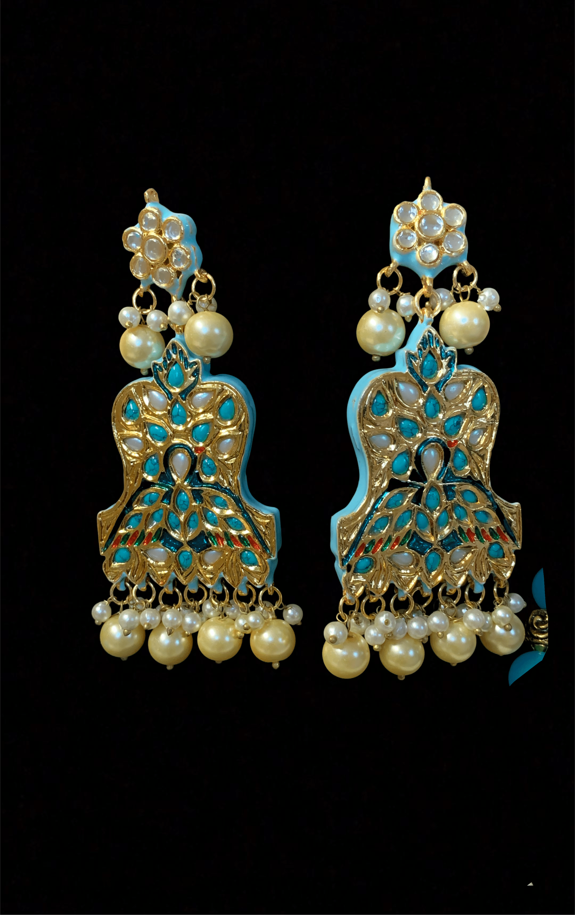 PS333Turquoise kundan meenakari pendant set