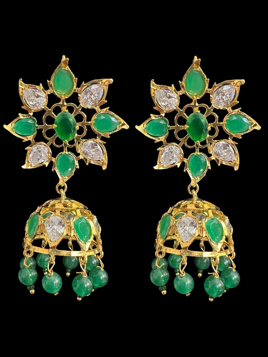 DER791 Evelyn Karanphool jhumka ( Emerald ) READY TO SHIP