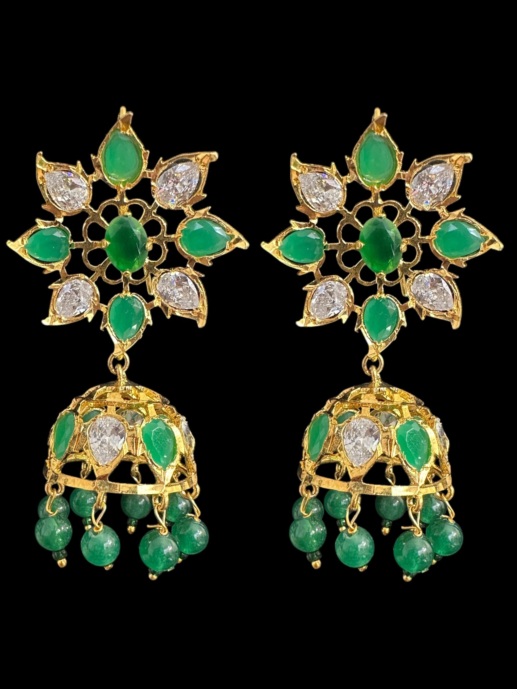 DER791 Evelyn Karanphool jhumka ( Emerald ) READY TO SHIP