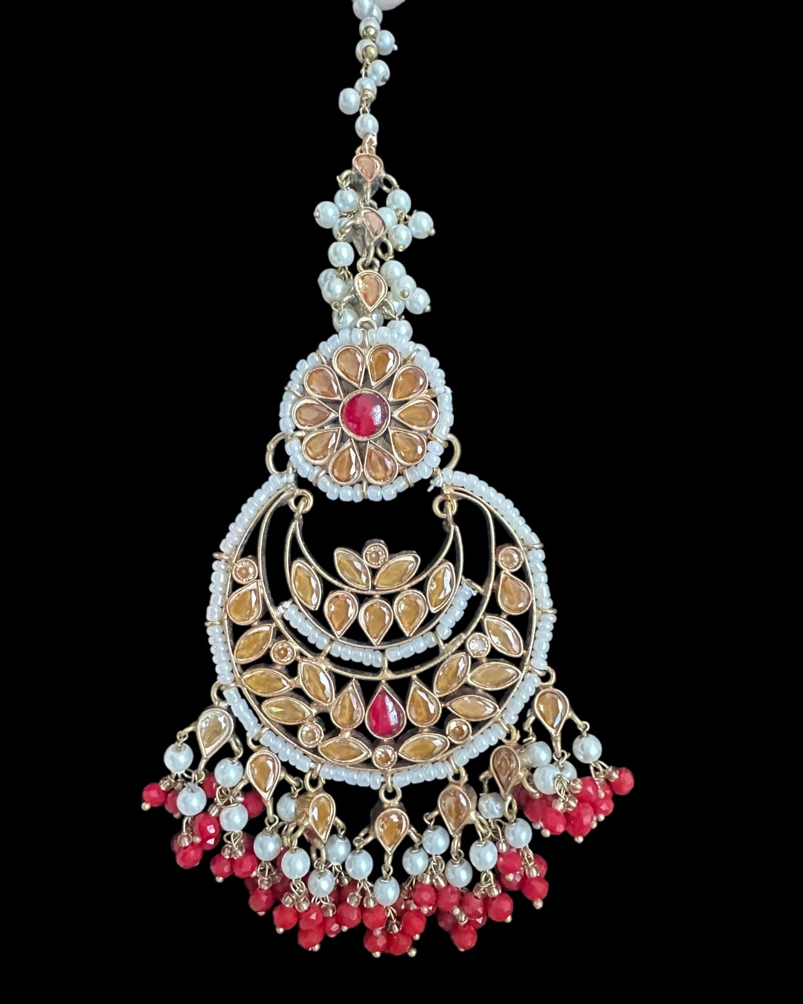 BR489 Simran bridal set in golden / red beads combination( READY TO SHIP )