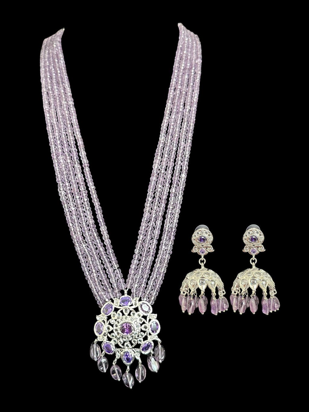 silver plated necklace with amethyst beads ( SHIPS IN 4 WEEKS )