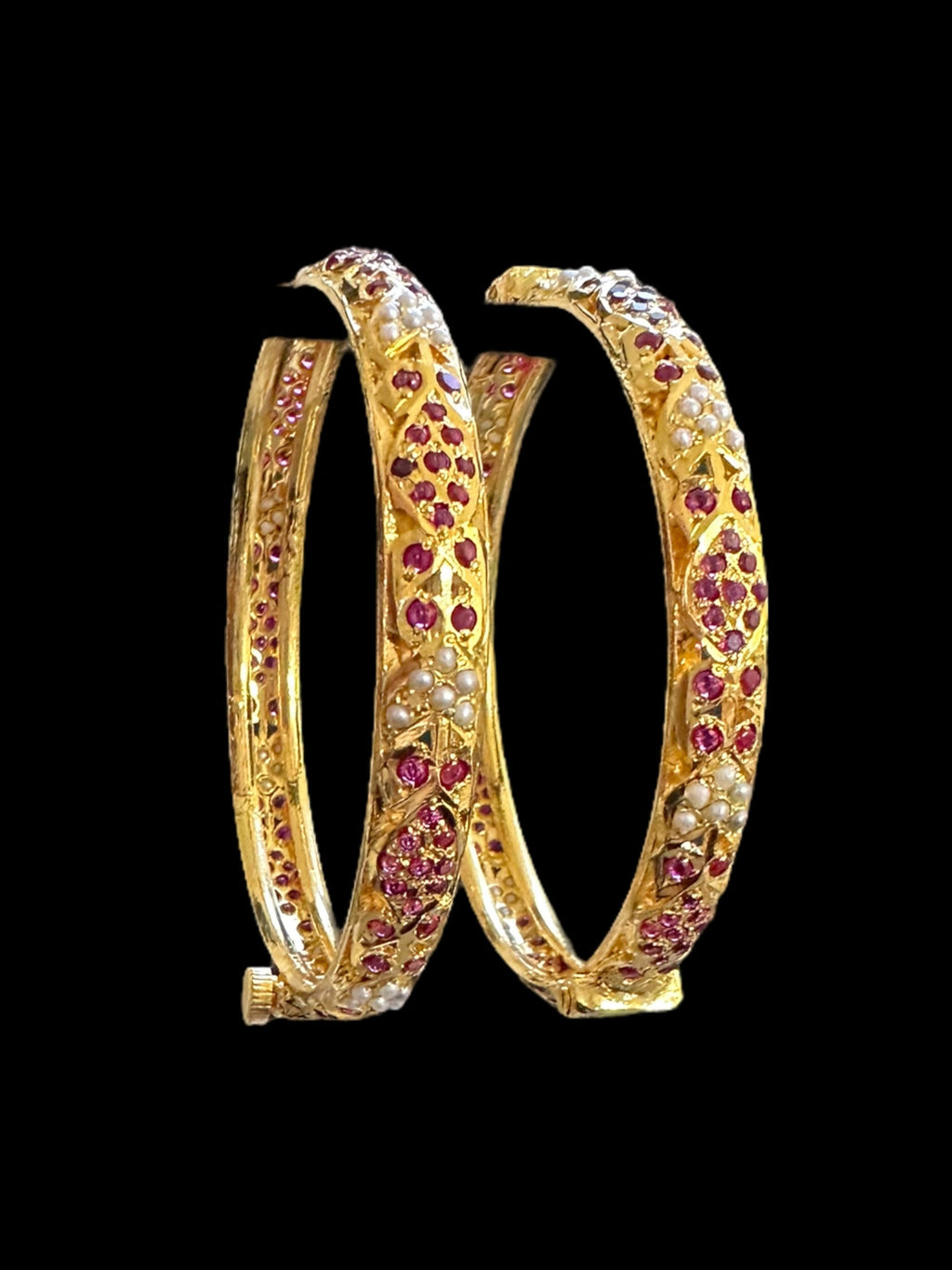Ruby pearl Jadau gold plated silver bangles  ( READY TO SHIP)