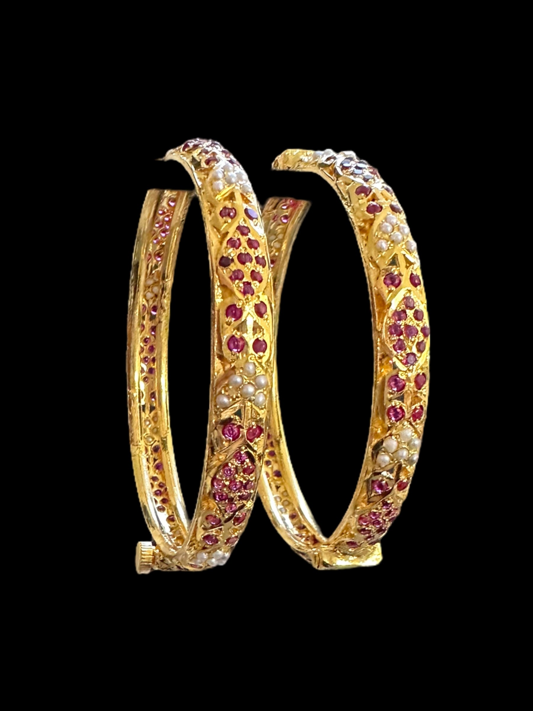 Ruby pearl Jadau gold plated silver bangles  ( READY TO SHIP)