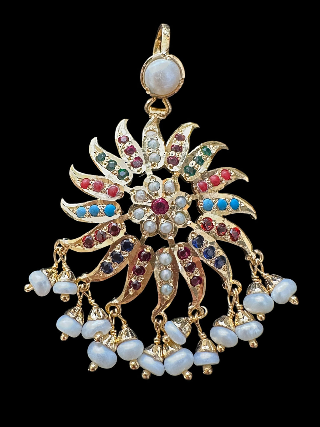 Nameera pendant set in gold plated silver earrings- NAVRATAN ( READY TO SHIP )