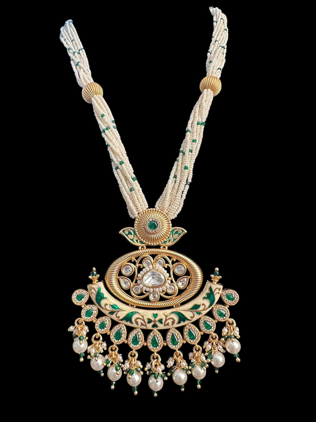 DLN84 Polki and meenakari set - Green ( READY TO SHIP )