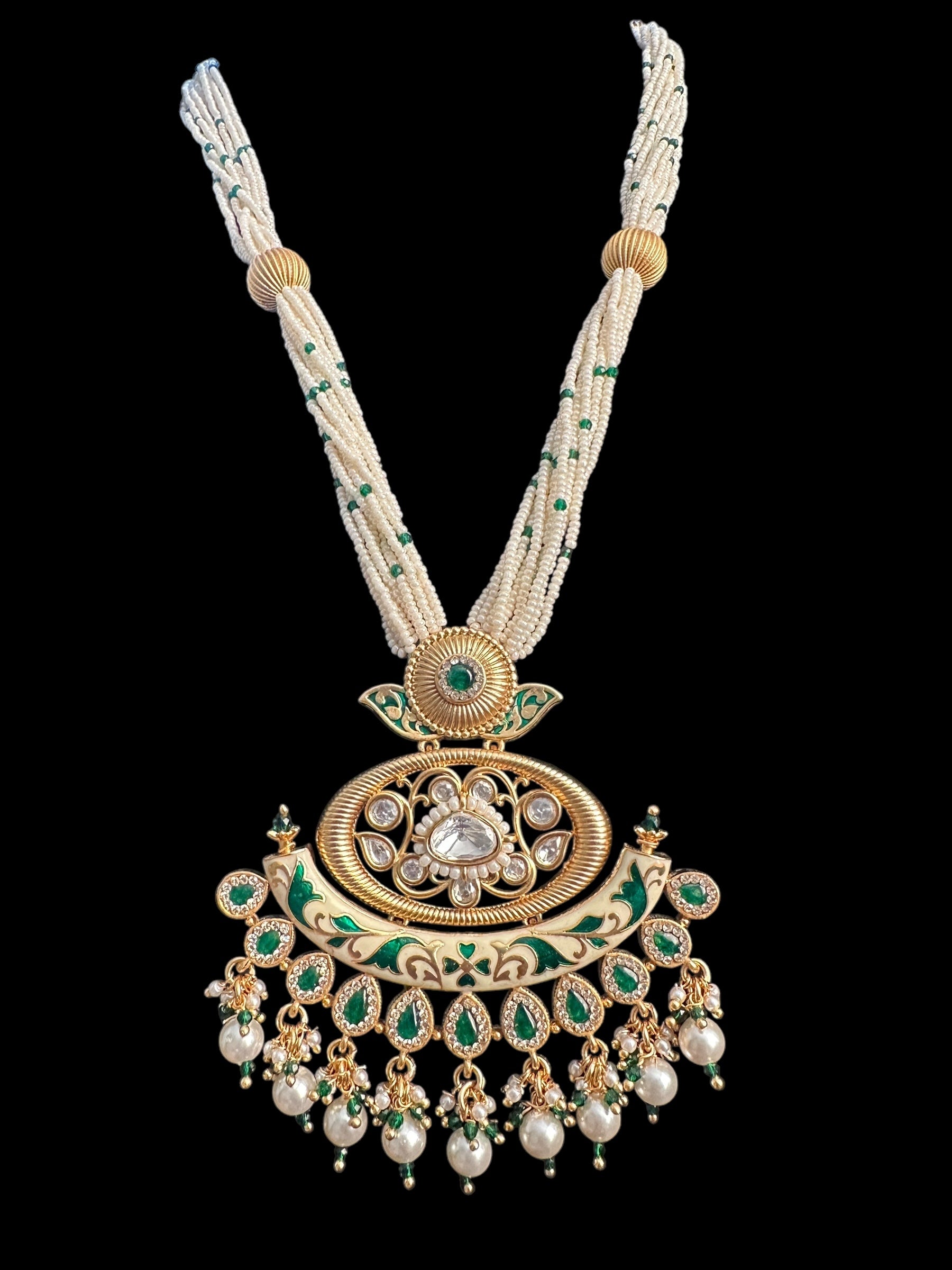 DLN84 Polki and meenakari set - Green ( READY TO SHIP )