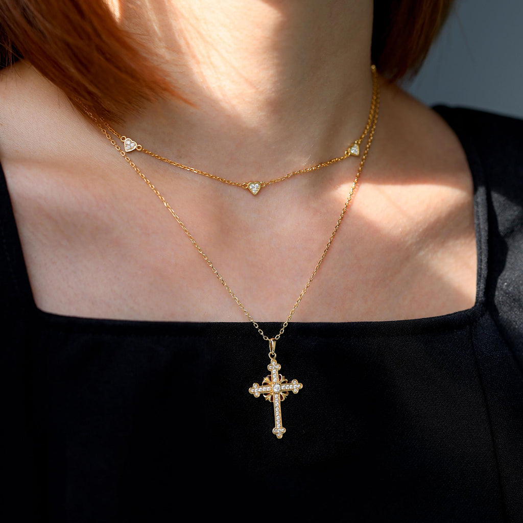 Fleur-de-Lis Radiance Cross Pendant Necklace