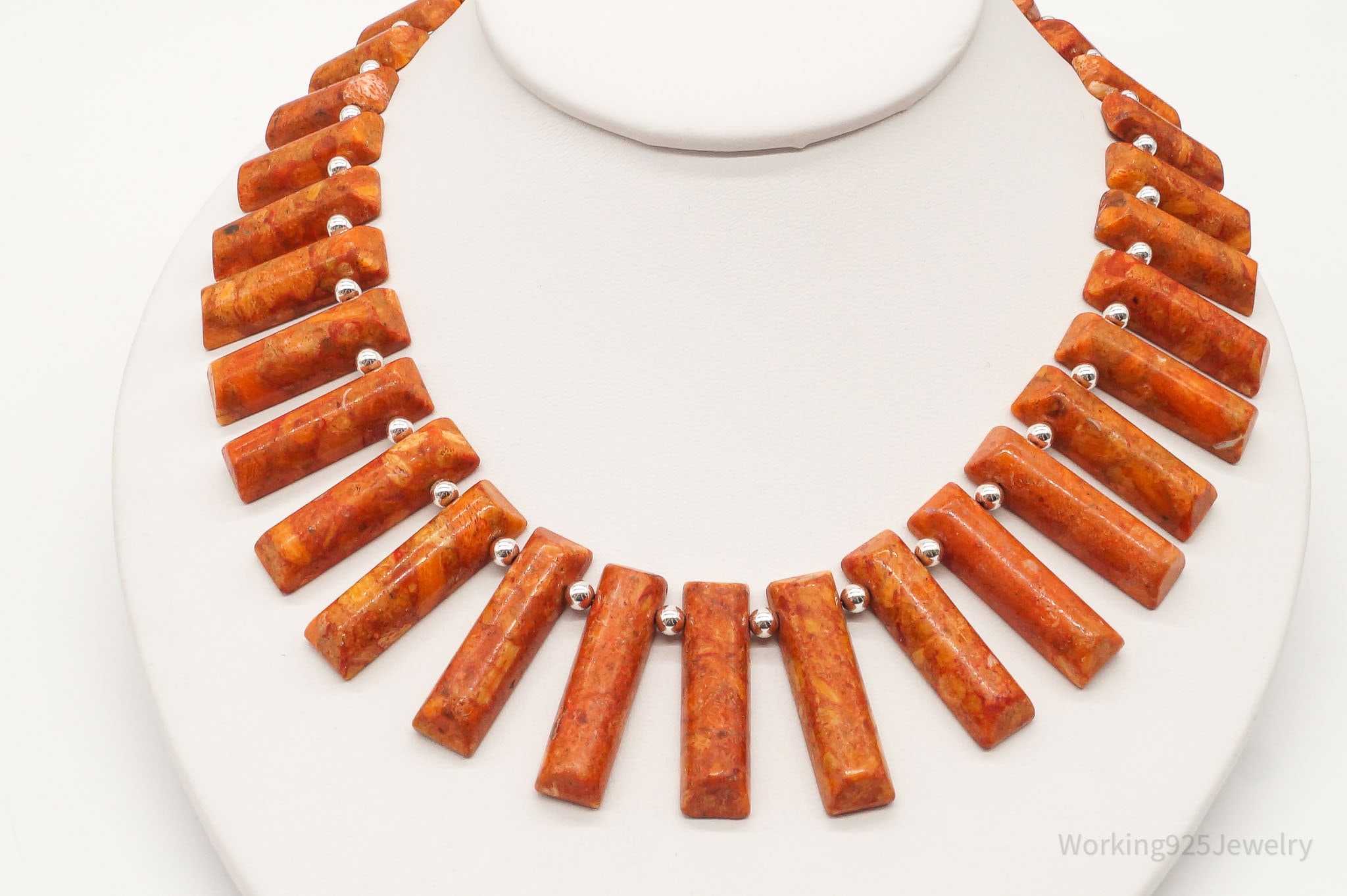 Vintage Desert Rose Trading Orange Sponge Coral Sterling Silver Necklace